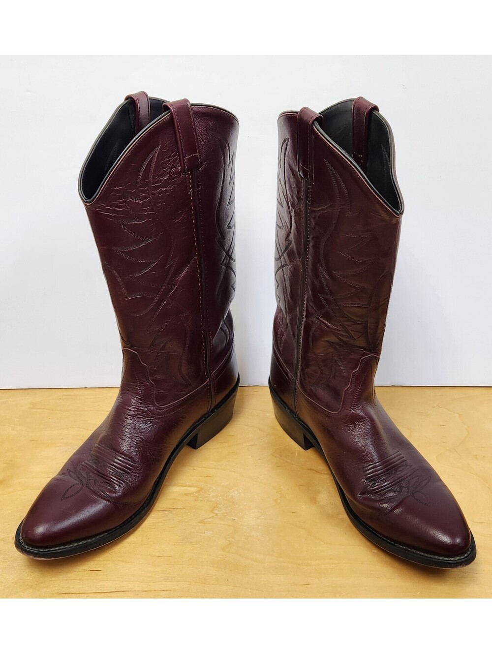 Old West Men’s Burgundy Wine Smooth Leather Western Boots Size 10.5 D SCM7013